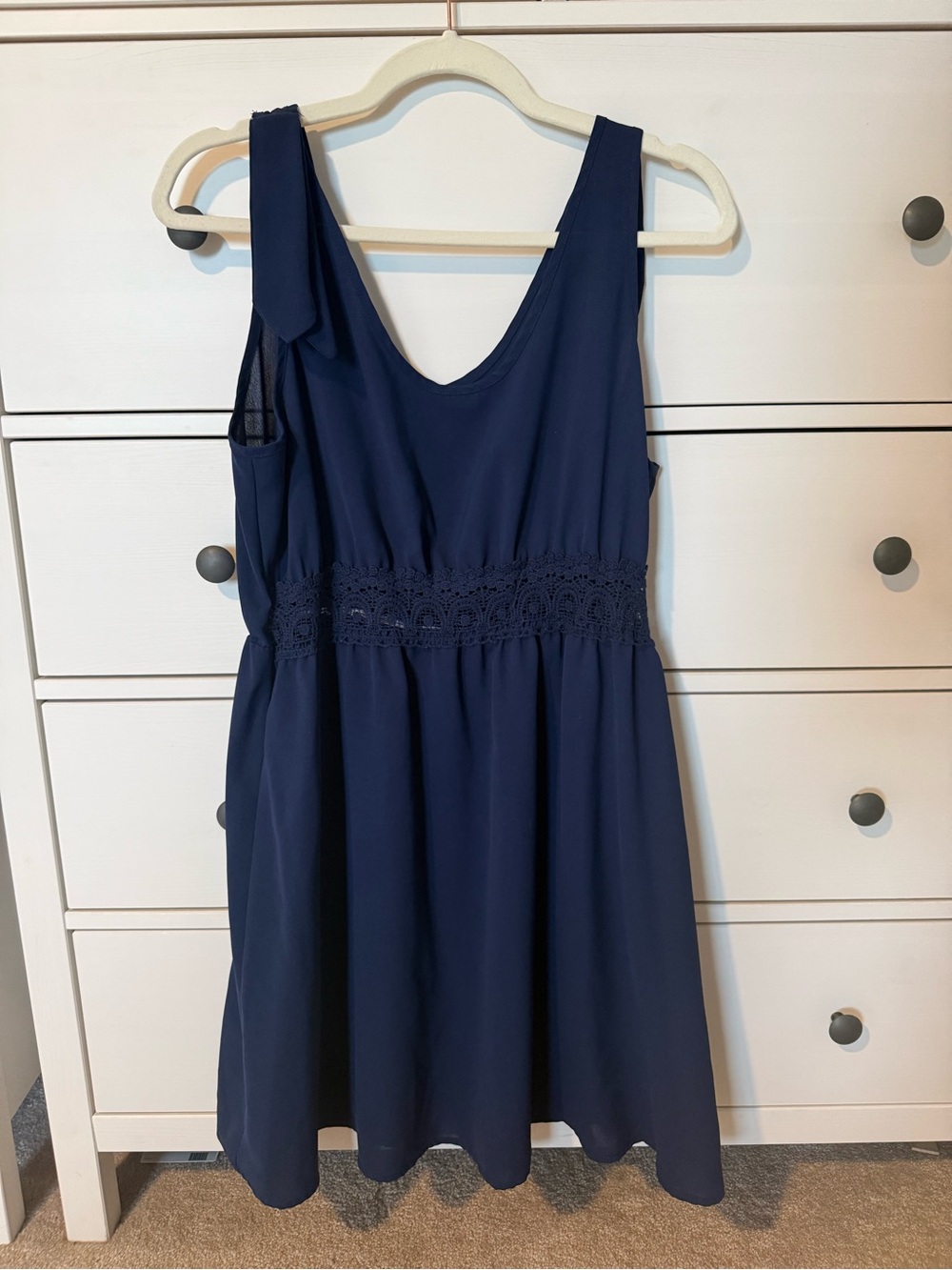 Amazon Navy Sleeveless Mini Dress with Crochet Waist